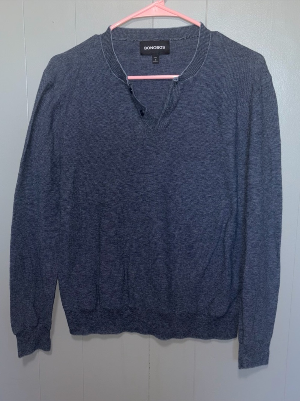 Bonobos Slim Fit Blue Button Neck Lightweight Sweater Medium